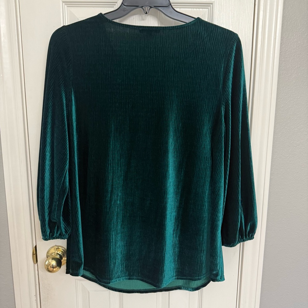 Adrianna Papell Deep Green Velvet Blouse - Picture 2 of 5